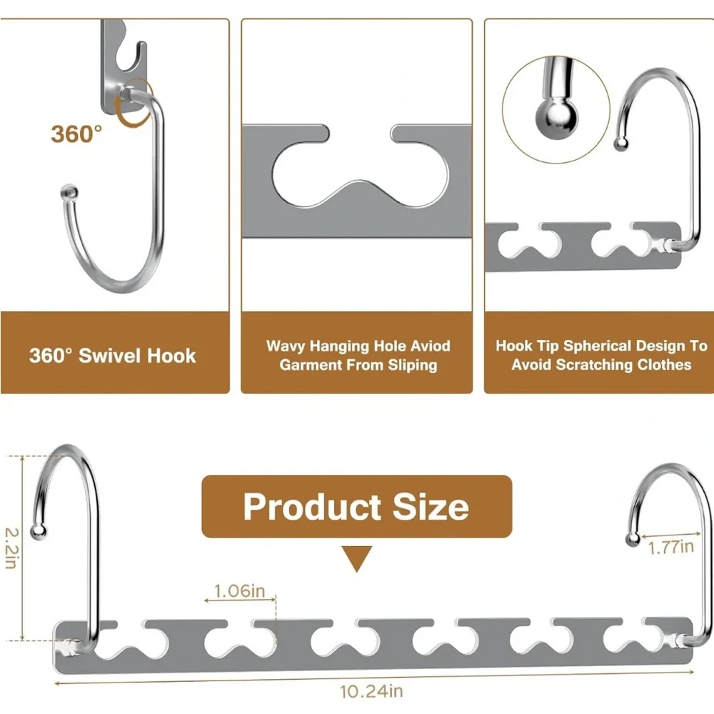 Space Saving Sturdy Cascading Silver Metal Hangers Closet Organizer Pack of 4
